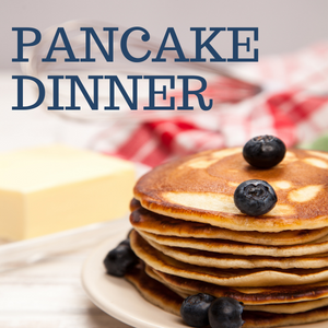 Pancake dinner illustration showing a stack of pancakes with blueberries